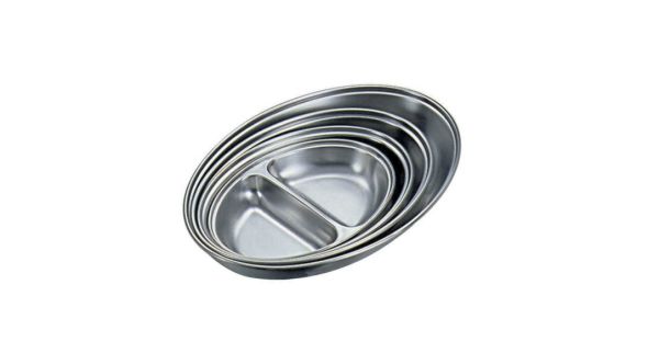 Stainless Steel 2 Division Oval Vegetable Dish 10" Width 17.8cm - Genware