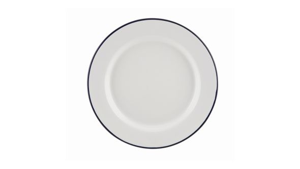 Enamel Wide Rim Plate White & Blue 24cm - Genware