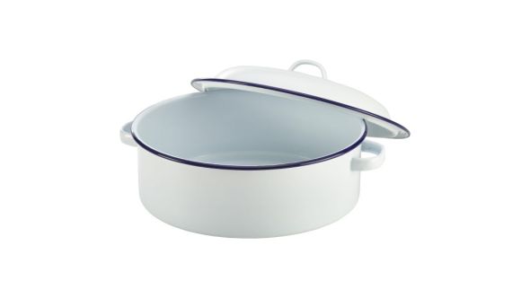 Genware Enamel Roaster 26cm Dia - White & Blue