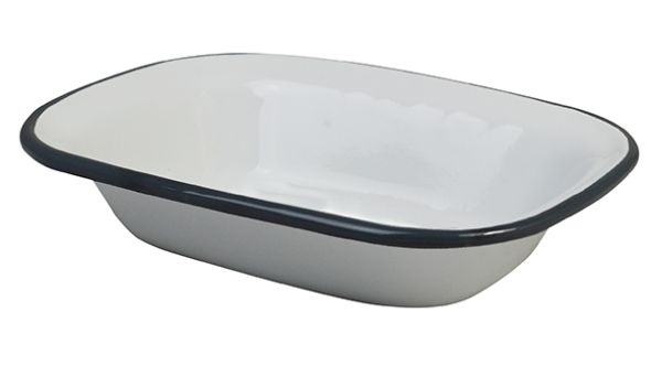 Enamel Pie Dish 18 x 13cm - Grey Rim