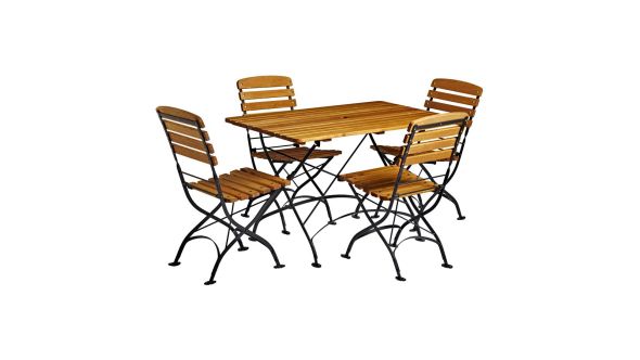 ARCH Rectangular Outdoor Dining Set - Table & 4 Chairs - Wood & Wrought Iron