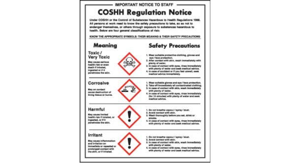 COSHH Regulations Sign 350x270mm 