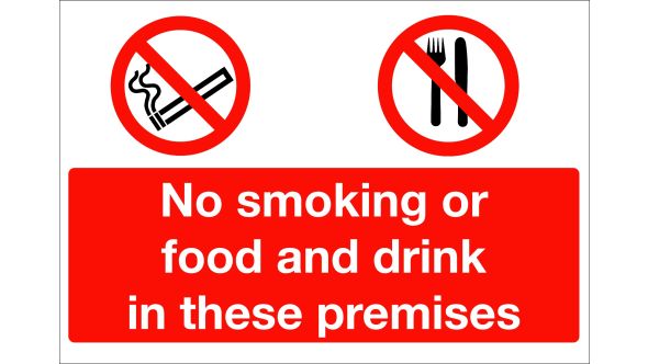 No smoking, food or drink in these premises.  150x200mm W/S