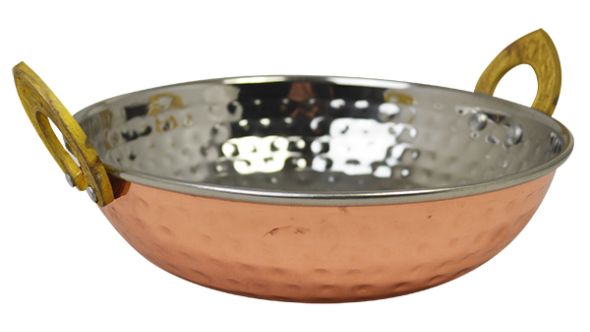 Copper Plated Kadai Dish With Brass Handles - 17cm CPK17