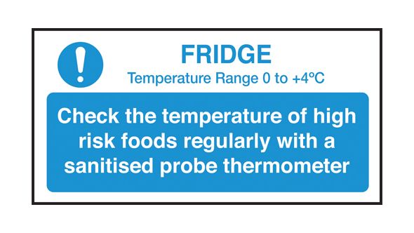 Check fridge temperature guide notice. 100x200mm. S/A