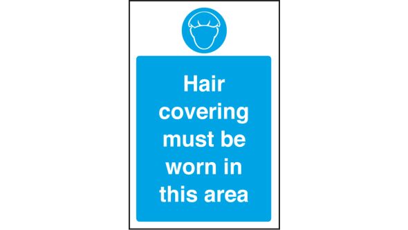 Hair covering must be worn in this area. 300x200mm. S/A