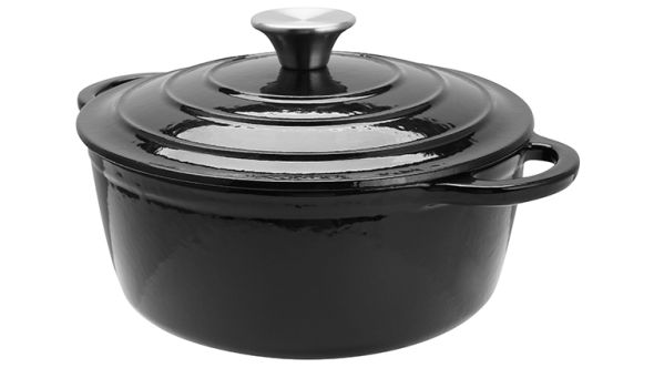 Black Cast Iron Round Casserole Pot 24 x 12 cm 3.5L Sunnex CSTCA24K