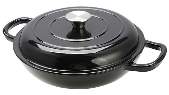 Black Cast Iron Shallow Round Casserole Pot 27 x 5.5 cm 3.5L Sunnex CSTCA27K