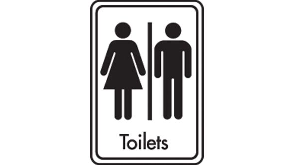 Toilets symbol with text. Black on white. F/M