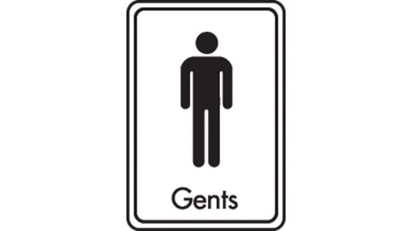 Gents symbol with text. Black on white. F/M