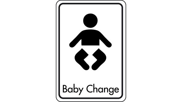 Baby change symbol with text. Black on white. F/M