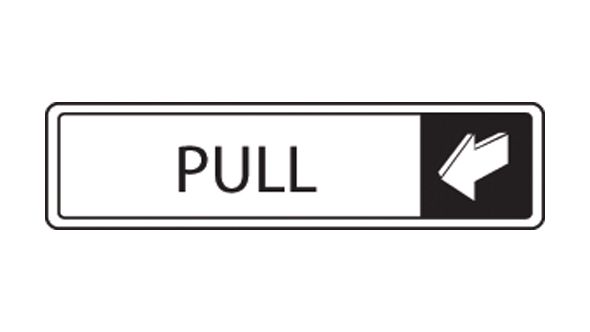 Pull horizontal with symbol. Black on white. F/M