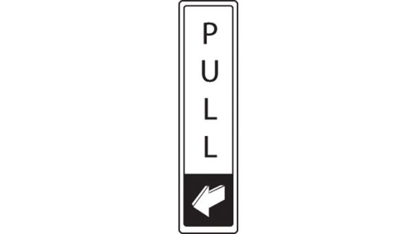 Pull vertical with symbol. Black on white. F/M