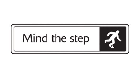 Mind the step with symbol. Black on white. F/M