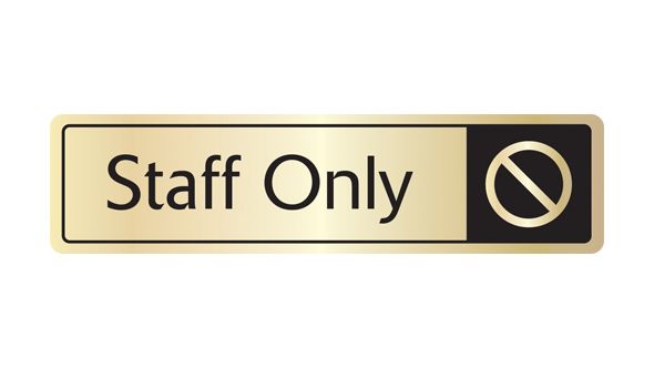 Staff only with symbol. Black on gold. F/M