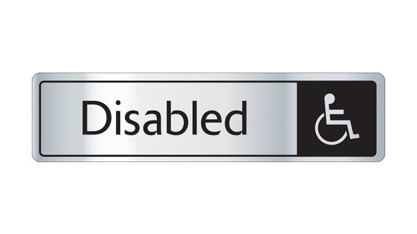 Disabled with symbol. Black on silver. F/M