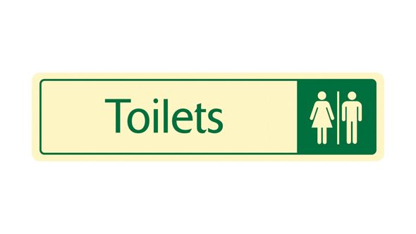 Toilets with symbol.  Cream on green. F/M