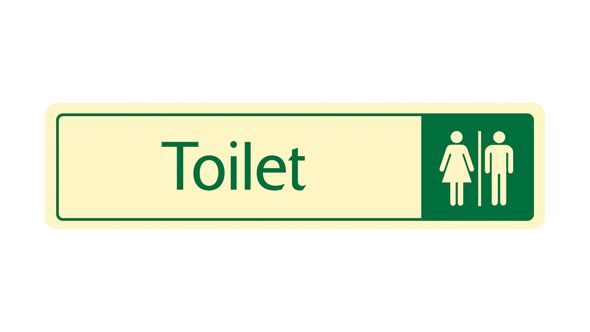 Toilet with symbol. Cream on green. F/M