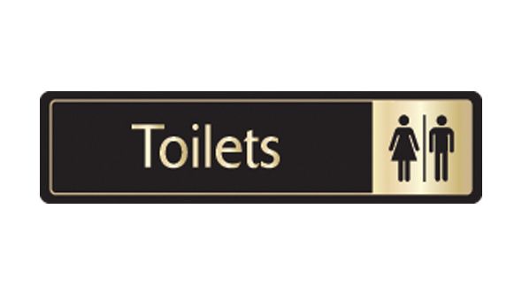 Toilets with symbol. Gold on black. F/M