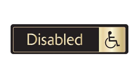 Disabled with symbol. Gold on black. F/M