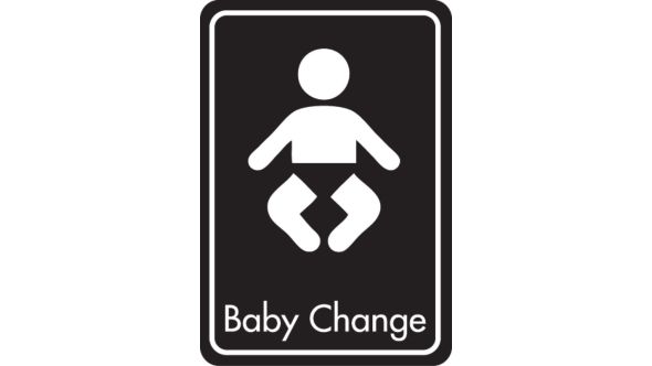 Baby change symbol with text. White on black. F/M