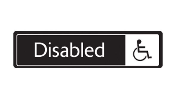 Disabled with symbol. White on black. F/M