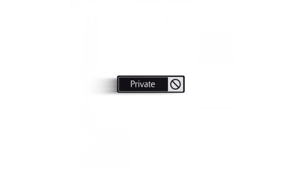 Private with Symbol Door Sign - White on black