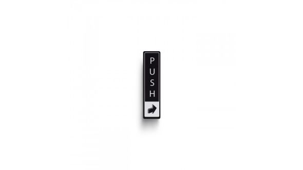 Push Vertical with Symbol Door Sign - White on black