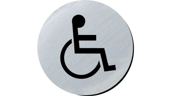 Disabled symbol 75mm disc silver finish