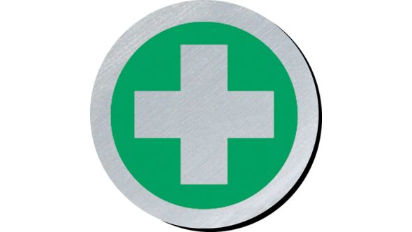 First aid symbol 75mm disc silver finish