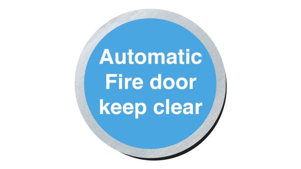 Automatic fire door keep clear 75mm disc silver finish