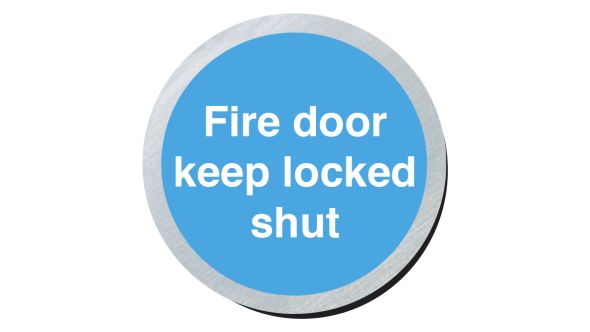 Fire door keep locked shut. 75mm disc silver finish