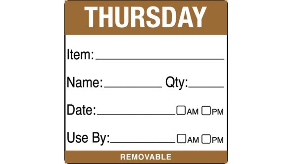 Thursday item/date/use by 50x50mm food labels. 500 per roll