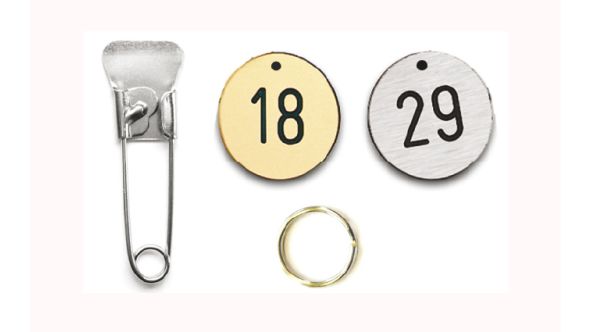 Silver engraved number disc and key pin. (State Number(s)