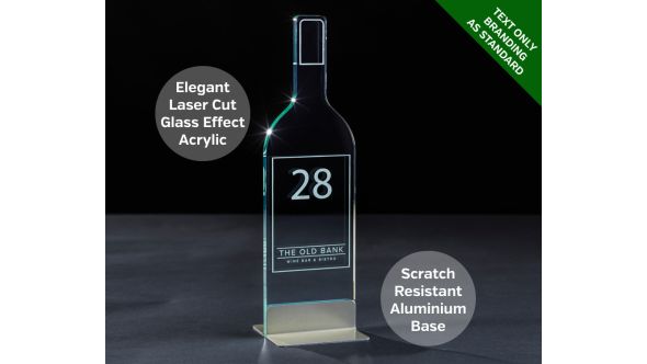 Emerald Wine Bottle Table Number - Laser Etched Green Tint Glass Effect Acrylic