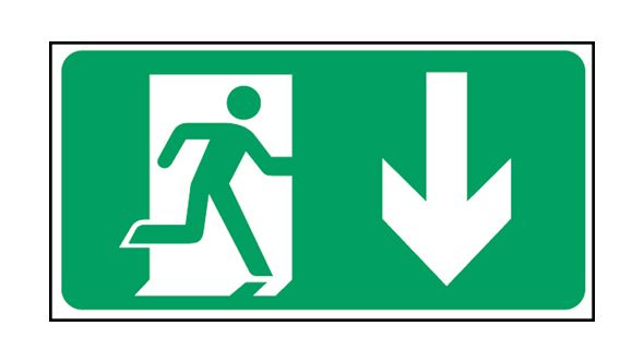 Exit man arrow down.  150x300mm P/L