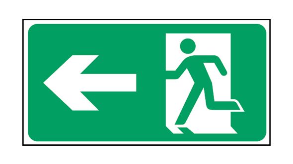 Exit man arrow left. 150x300mm S/A