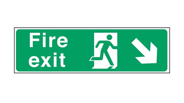 Fire exit arrow down right. 150x450mm S/A