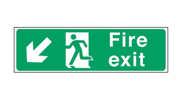 Fire exit arrow down left. 150x450mm S/A