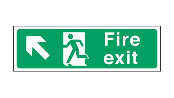 Fire exit arrow up left. 150x450mm F/P