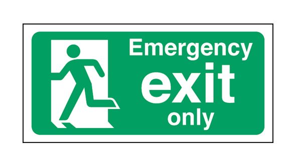 Emergency exit only man Left. 150x300mm F/P