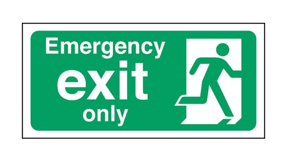 Emergency exit only man right. 150x300mm P/L