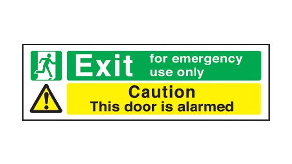 Emergency exit only/door alarmed. 150x450mm F/P