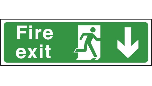 Large Fire exit arrow down. 400x1200mm . E/R