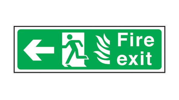 Fire exit arrow left Hospital. 150x450mm P/L