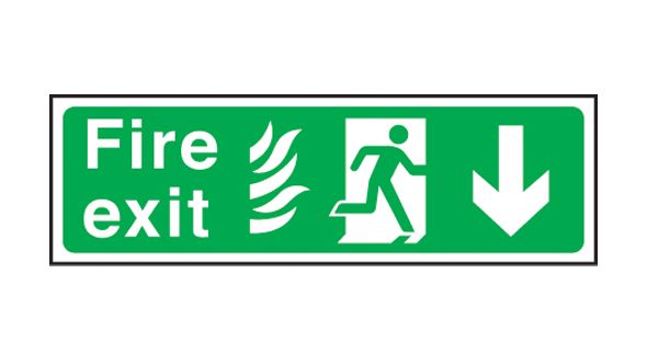 Fire exit arrow down Hospital. 150x450mm S/A