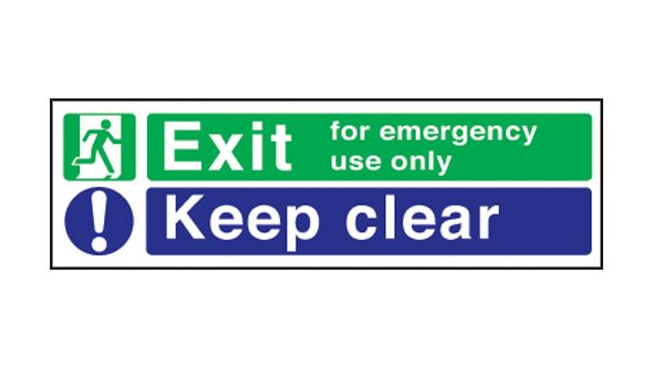 Emergency exit keep clear. 2 colour 150x450mm. F/P