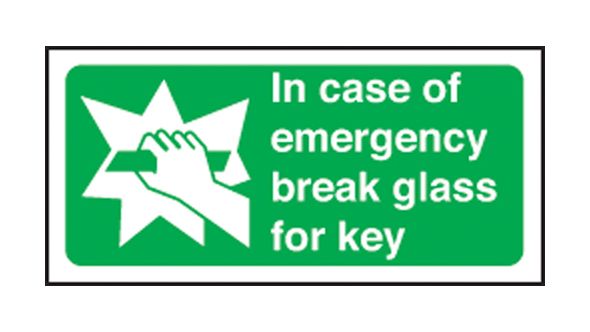 In case of emergency break glass for key. 100x200mm S/A