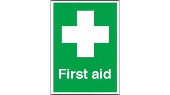 First Aid Text & Symbol Sign 150x100mm Self Adhesive