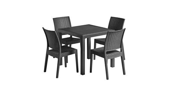 Florida Outdoor Dining Set - Table & 4 Chairs - Dark grey